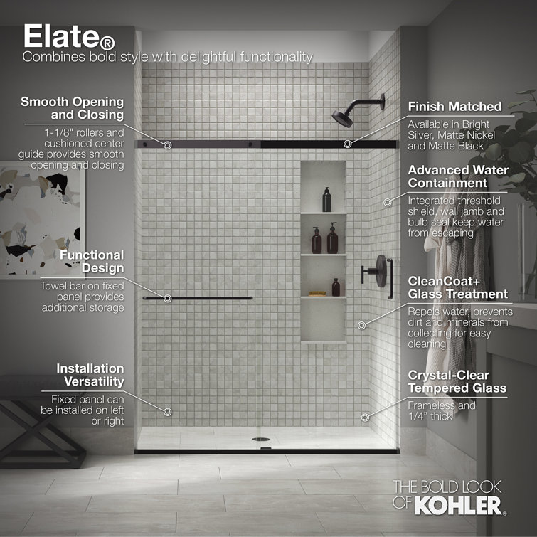 Matte Black Semi-Frameless Sliding Shower Door with Clear Glass
