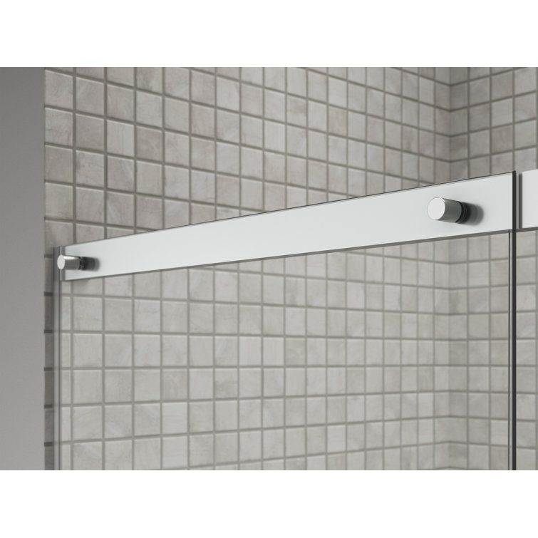 Bright Silver Frameless Sliding Shower Door with Clear Glass
