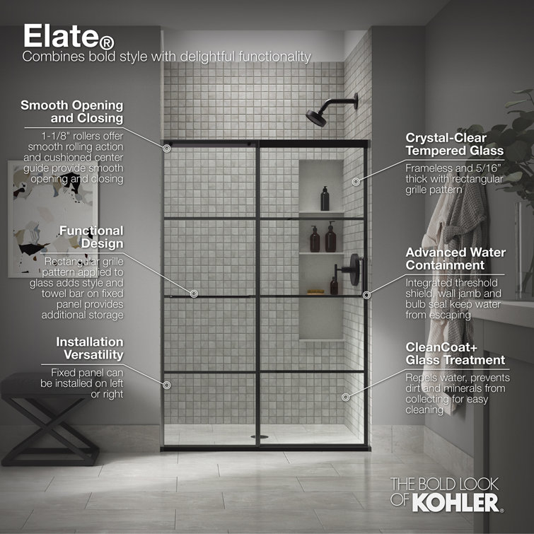 Elate Tall Frameless Sliding Shower Door with Black Hardware