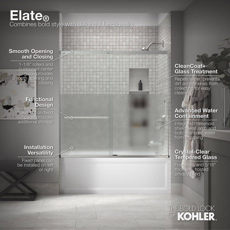 Elate Frameless Nickel Sliding Shower Door with Clear Glass