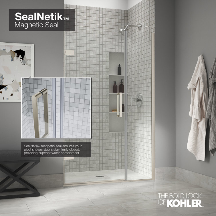 Anodized Brushed Nickel Frameless Pivot Shower Door with Clear Glass
