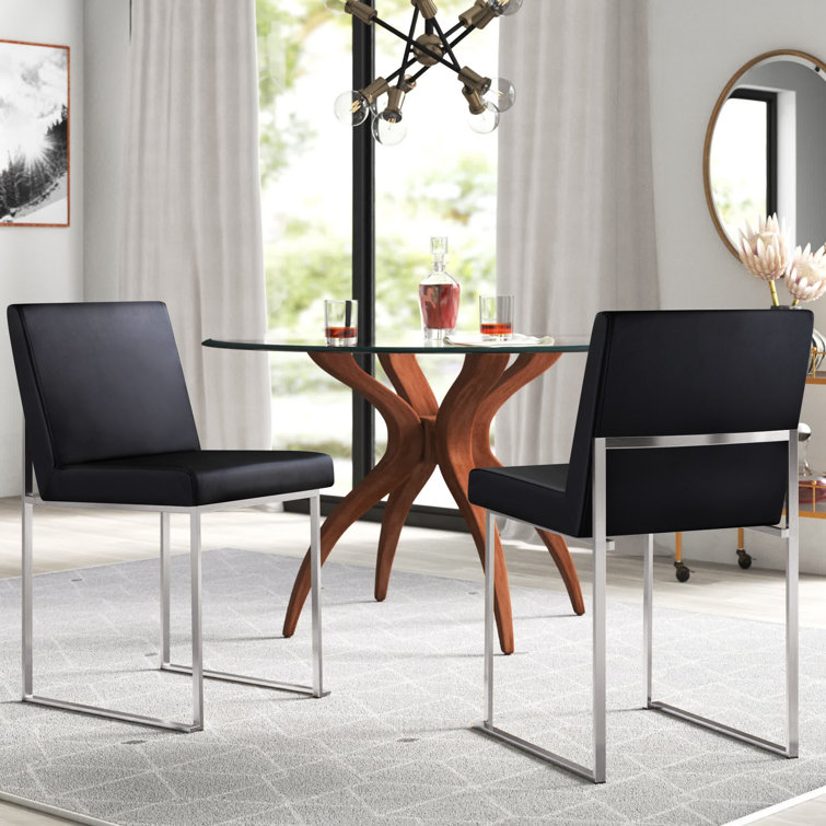 Fuji Contemporary High Back Faux Leather Dining Chair in Black