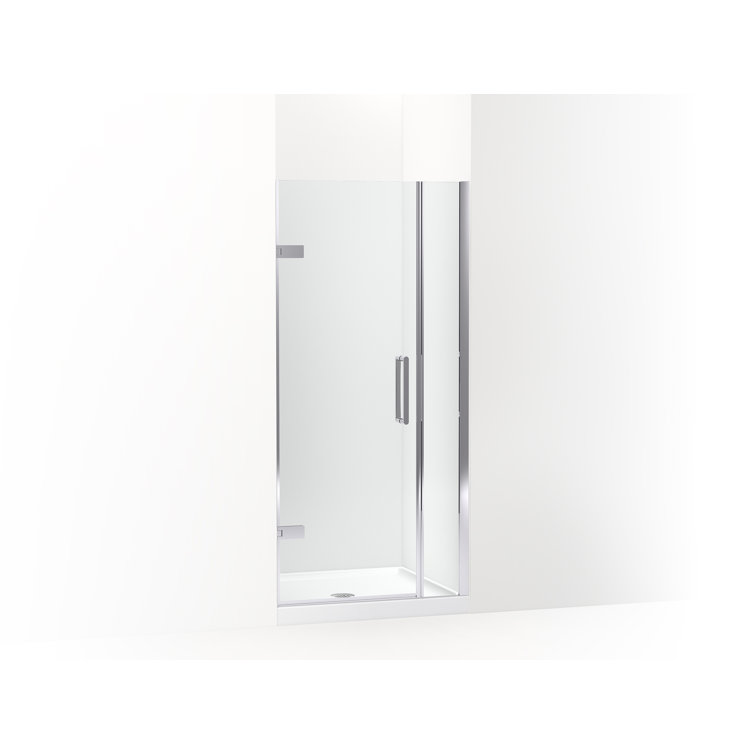 Bright Polished Silver Frameless Pivot Shower Door with Clear Glass