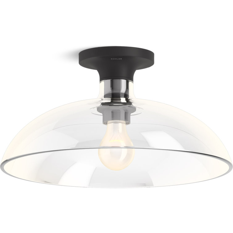 Matte Black Glass Bowl Semi Flush Mount Light