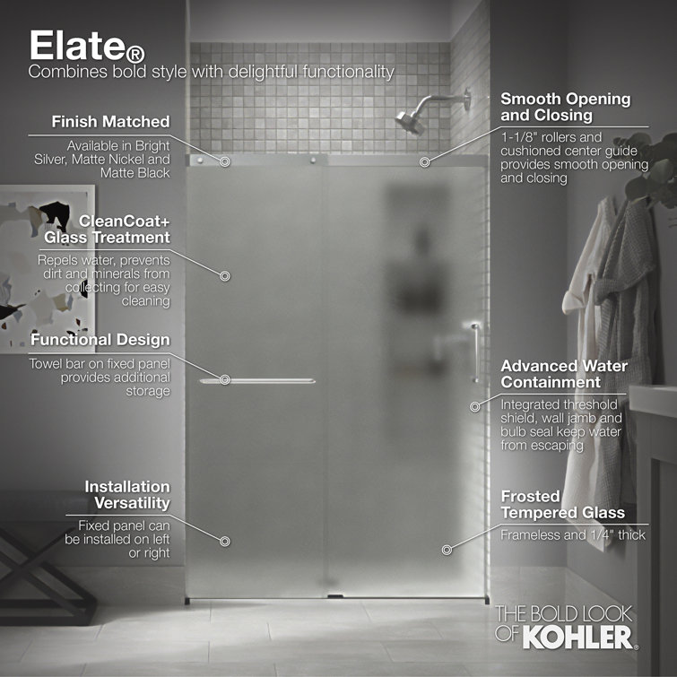 Elate Nickel Frameless Sliding Shower Door with Frosted Glass
