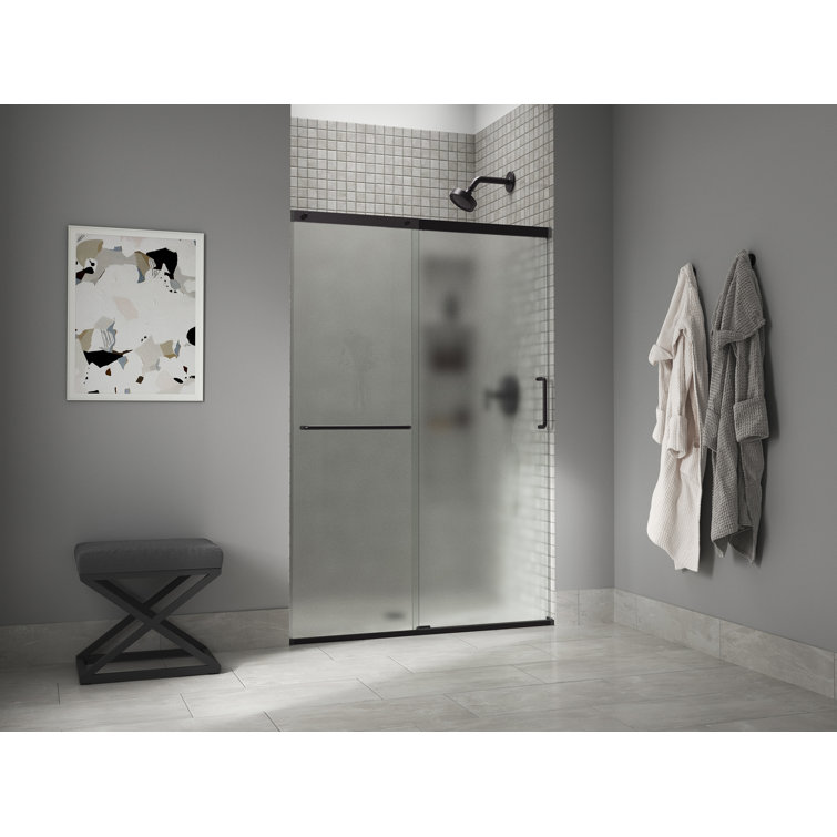 Elate Frameless Sliding Shower Door with Clear Glass and Nickel Finish