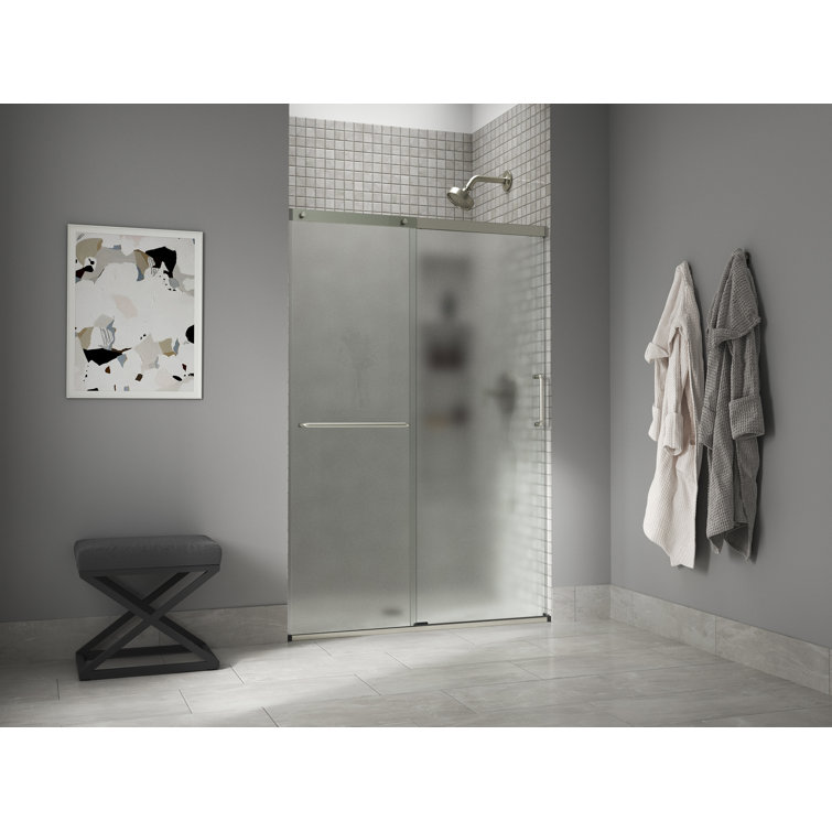 Elate Frameless Sliding Shower Door with Clear Glass and Nickel Finish