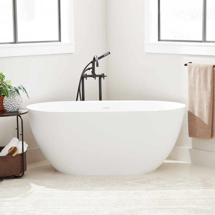 Catino 66'' White Solid Surface Freestanding Soaking Bathtub