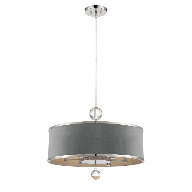 Polished Nickel 6-Light Indoor/Outdoor Glass Ball Drum Pendant