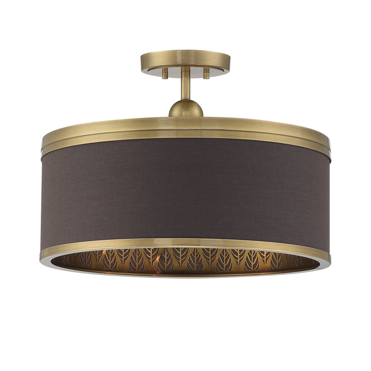 Splendour Aged Antique Brass 4-Light Drum Semi Flush Mount with Chocolate Linen Shade