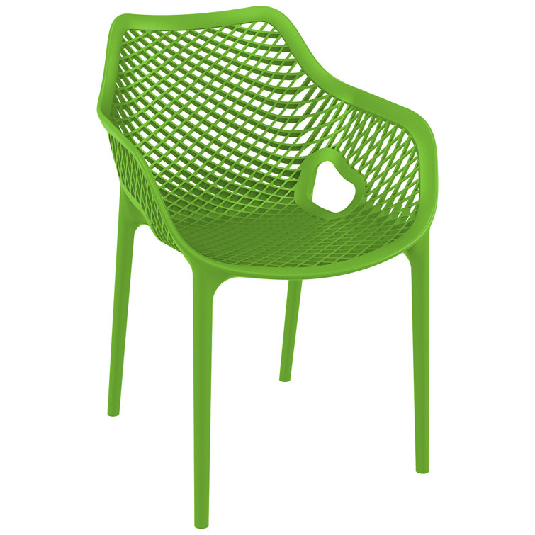 Tropical Green Plastic Stackable Outdoor Dining Chairs, Set of 2