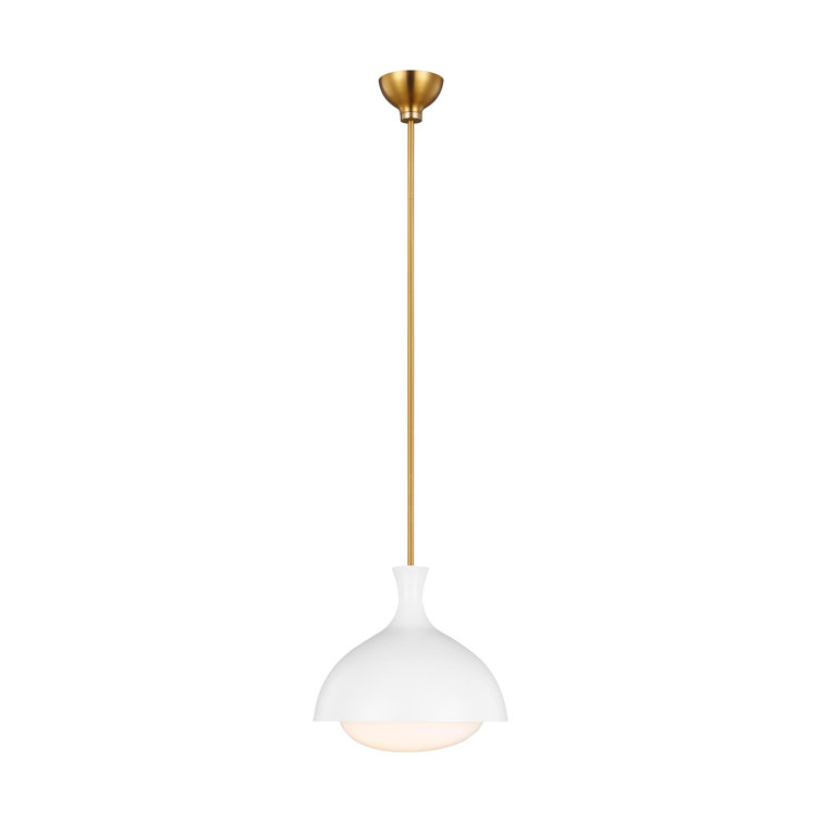 Matte White and Burnished Brass Globe Pendant Light