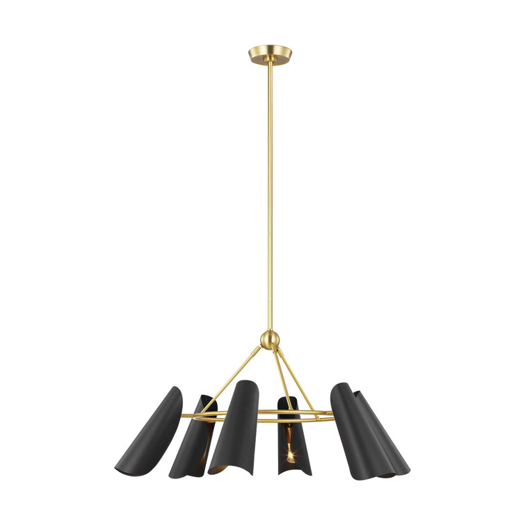 Mid-Century Modern Tresa 36" Brass Chandelier with Metal Shades