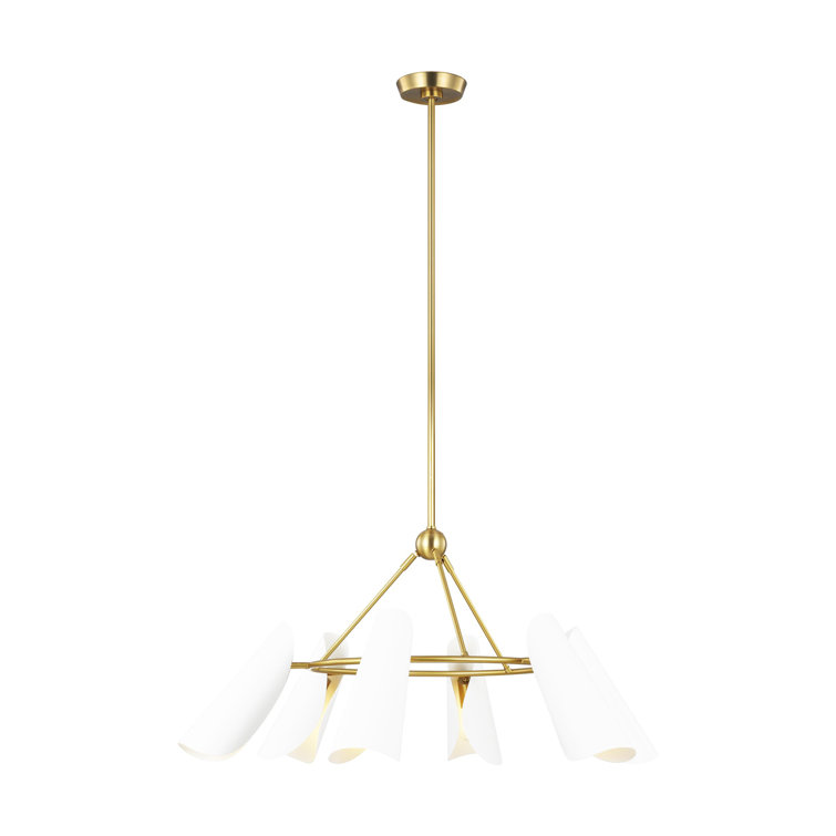 Matte White and Burnished Brass 6-Light Chandelier