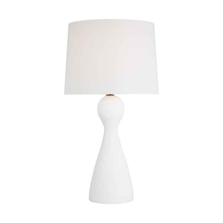 Textured White Sculptural Outdoor Table Lamp with Linen Shade