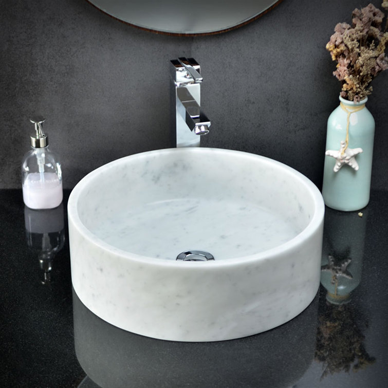 Carrera White Stone Circular Bathroom Sink 15.75"