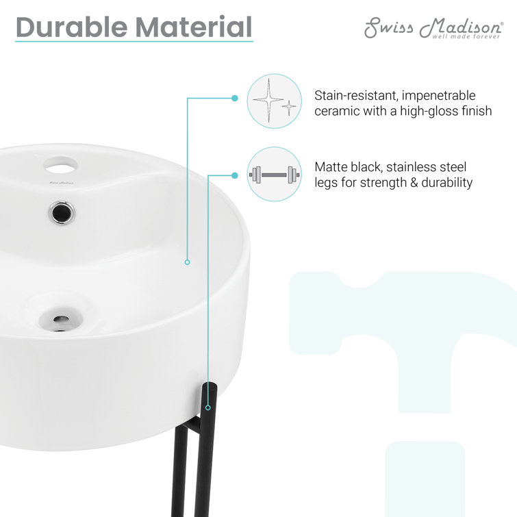 Monaco 15.75" White Ceramic Console Sink with Matte Black Legs