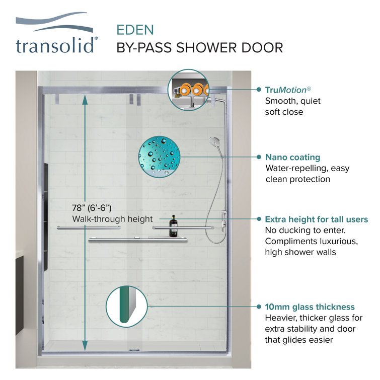 Eden 60" x 80" Brushed Stainless Frameless Sliding Shower Door