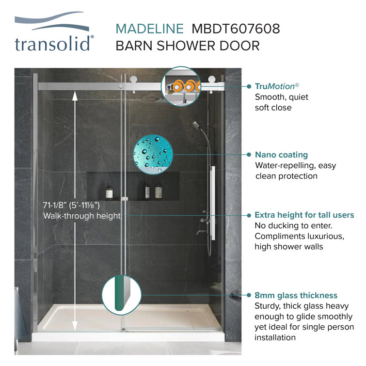 Matte Black 60" Frameless Sliding Shower Door with TruMotion Technology