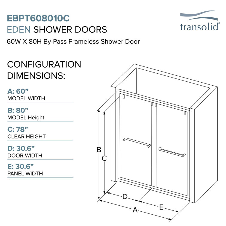 Eden 60" x 80" Brushed Stainless Frameless Sliding Shower Door