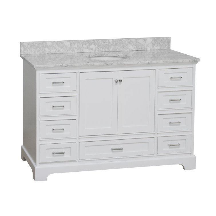 White 60'' Single Bathroom Vanity with Carrara Marble Top