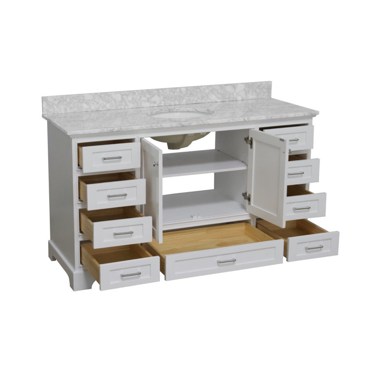 White 60'' Single Bathroom Vanity with Carrara Marble Top