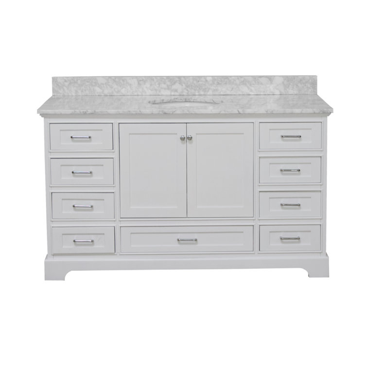 White 60'' Single Bathroom Vanity with Carrara Marble Top