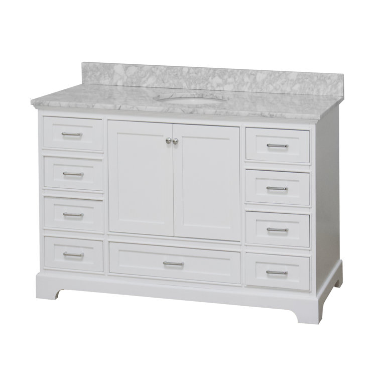 White 60'' Single Bathroom Vanity with Carrara Marble Top