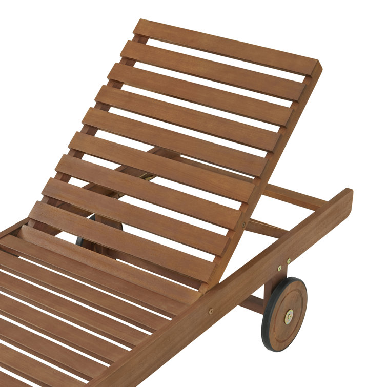 Caspian 75.9'' Natural Eucalyptus Wood Outdoor Reclining Chaise Lounger