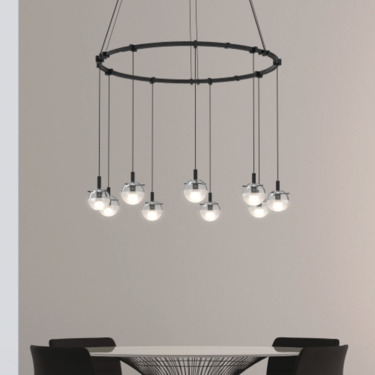 Black Glass LED 9-Light Cluster Pendant
