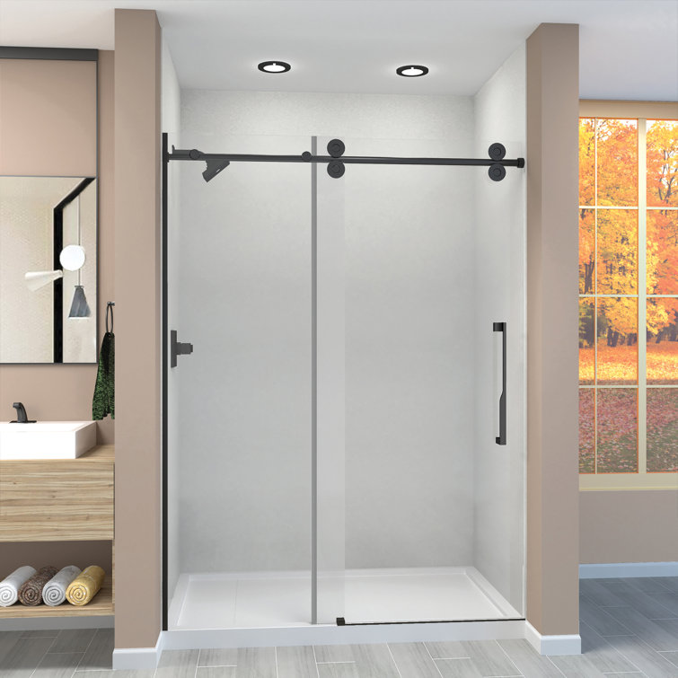 Matte Black Semi-Frameless Sliding Shower Door with Clear Glass