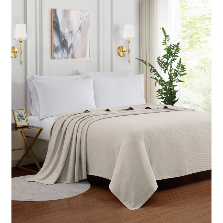 Coastal Minimalist Taupe Queen Cotton Woven Blanket