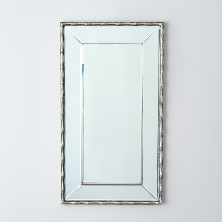 Antique Brass Beveled Wood Rectangular Wall Mirror 42''x24''