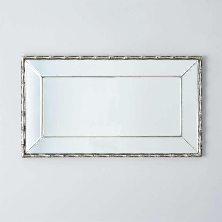 Antique Brass Beveled Wood Rectangular Wall Mirror 42''x24''