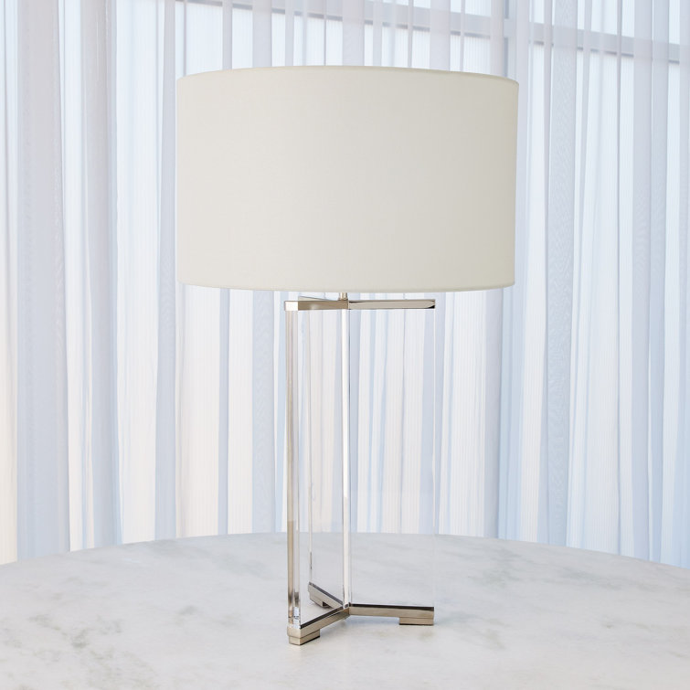 Elegant Nickel-Plated Brass Table Lamp with Linen Shade