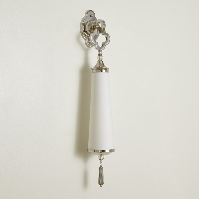 Quatrefoil Nickel-Plated Solid Brass Sconce with White Fabric Shade