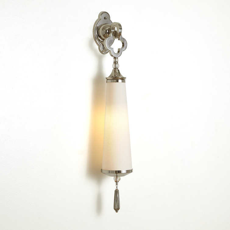 Quatrefoil Nickel-Plated Solid Brass Sconce with White Fabric Shade