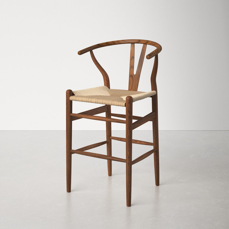 Walnut and Natural Woven Seat Counter Stool