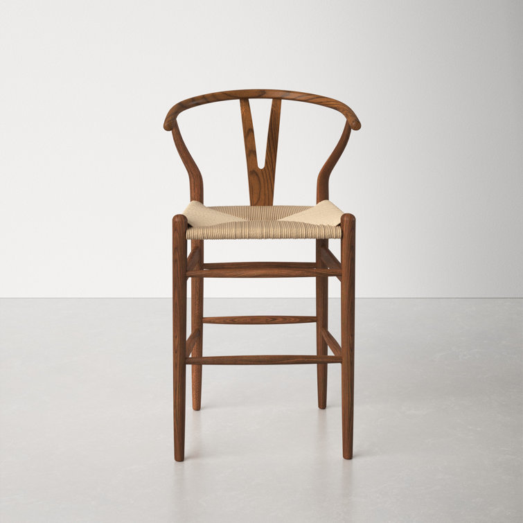 Walnut and Natural Woven Seat Counter Stool
