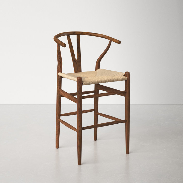 Walnut and Natural Woven Seat Counter Stool