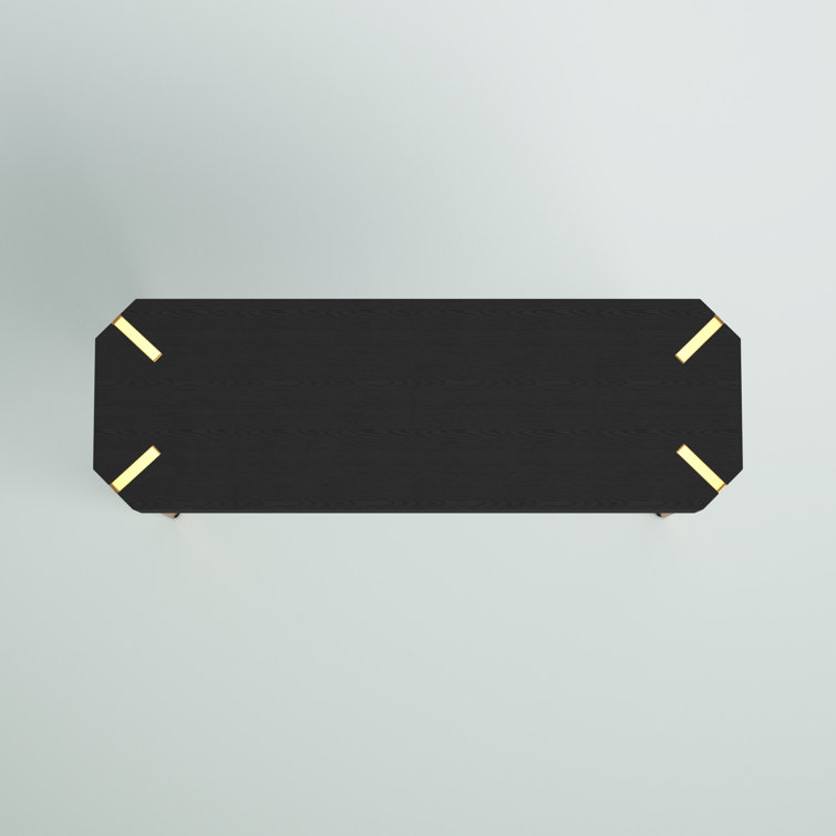 Modern Black Wood and Gold Metal 45'' Console Table with Storage