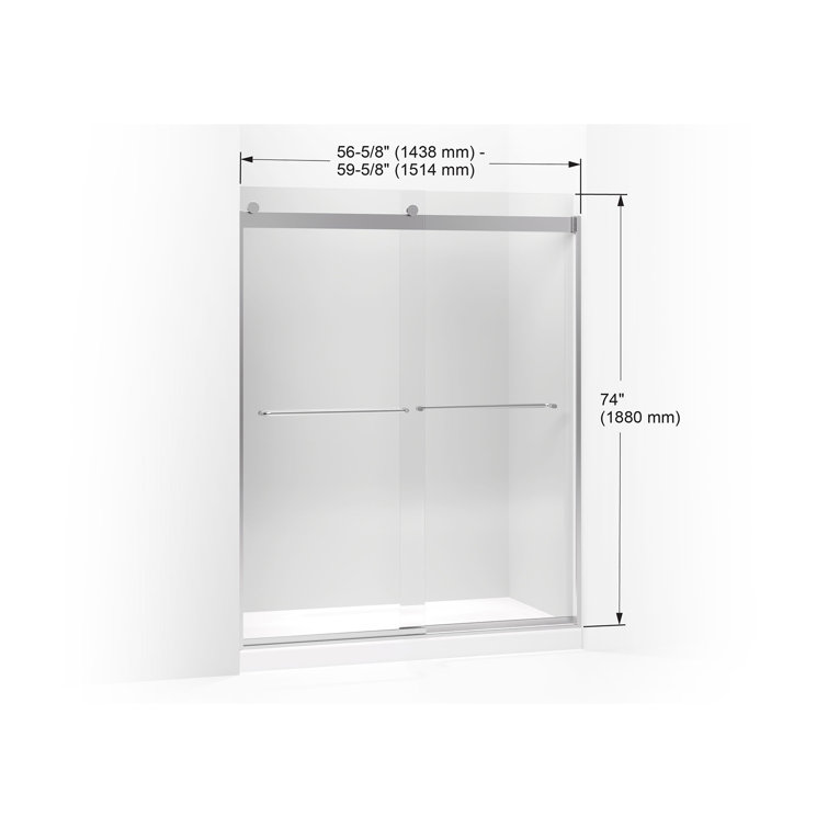 Levity 74" Crystal Clear Glass Shower Door with Moderne Brass Hardware