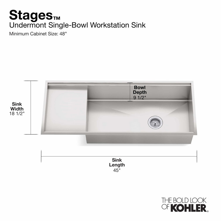 Stages 45-Inch Stainless Steel Undermount Workstation Sink