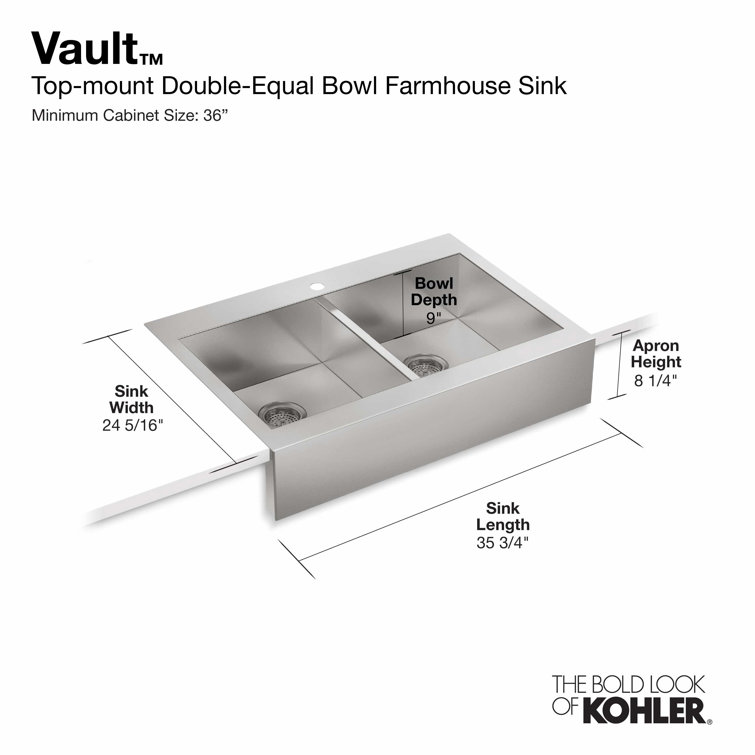 Vault 35.75" Stainless Steel Double Bowl Farmhouse Sink