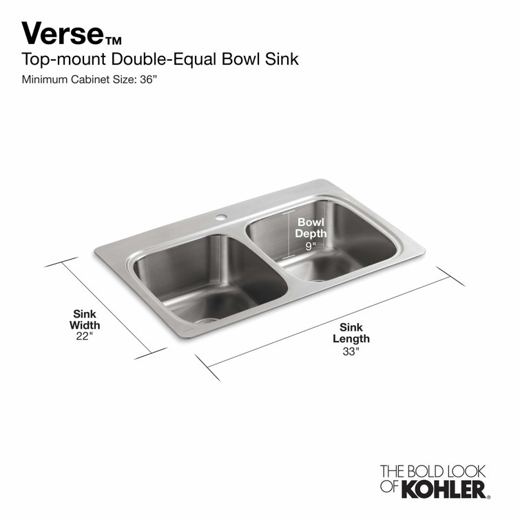 33" Stainless Steel Double Bowl Kitchen Sink with Sound Absorption