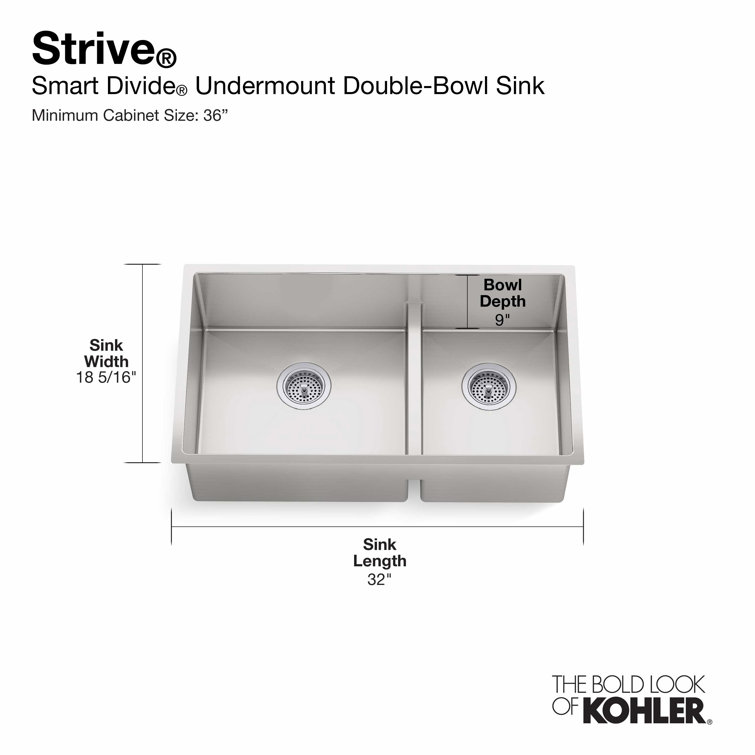 Strive 38" Stainless Steel Double Bowl Undermount Kitchen Sink