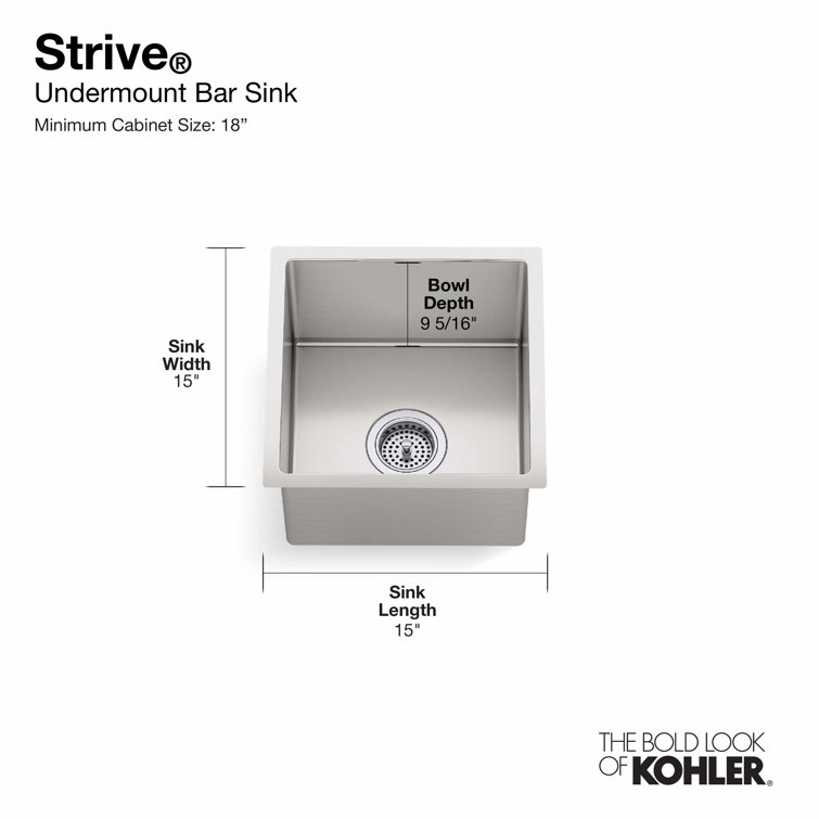Strive 15" Stainless Steel Under-Mount Bar Sink with Basin Rack