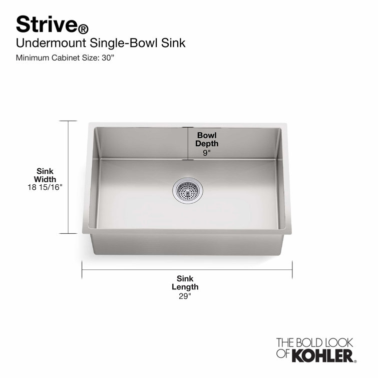 Strive 29-Inch Stainless Steel Single Bowl Kitchen Sink with Rack