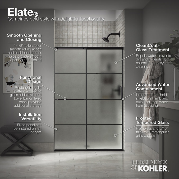 Matte Black Tall Sliding Shower Door with Frosted Glass