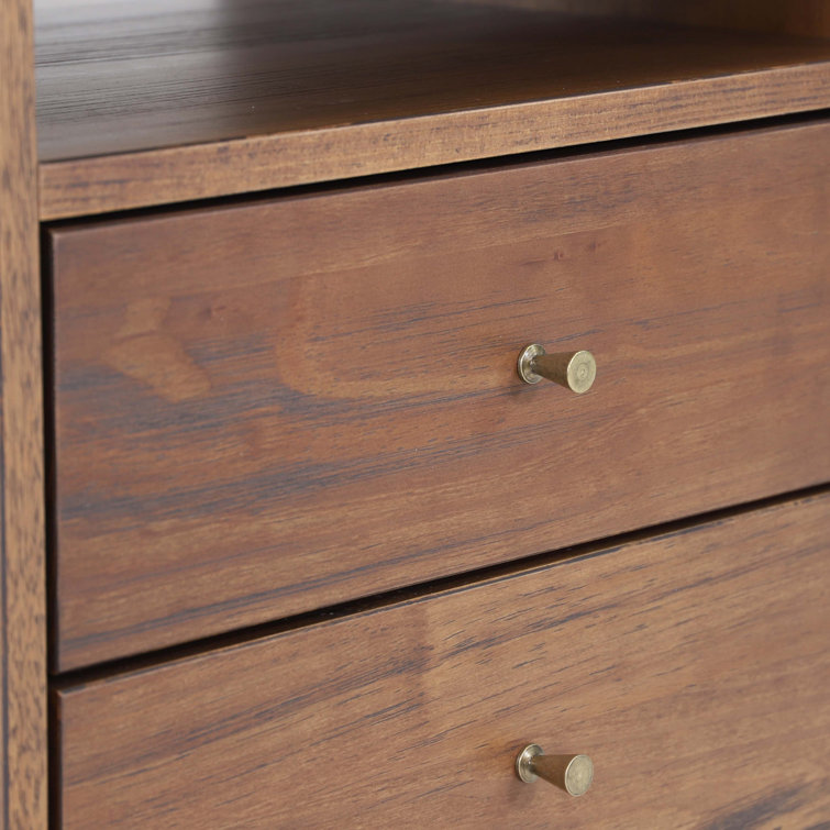 Brushed Walnut Mid Century 2-Drawer Solid Wood Nightstand